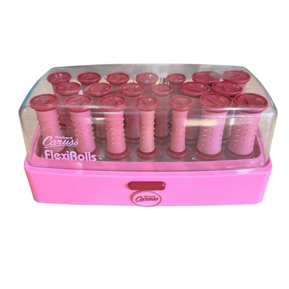 Vintage Richard Caruso Flexirolls Hot Rollers Curlers 20 Rollers & 17 Clips Pink - Picture 1 of 14